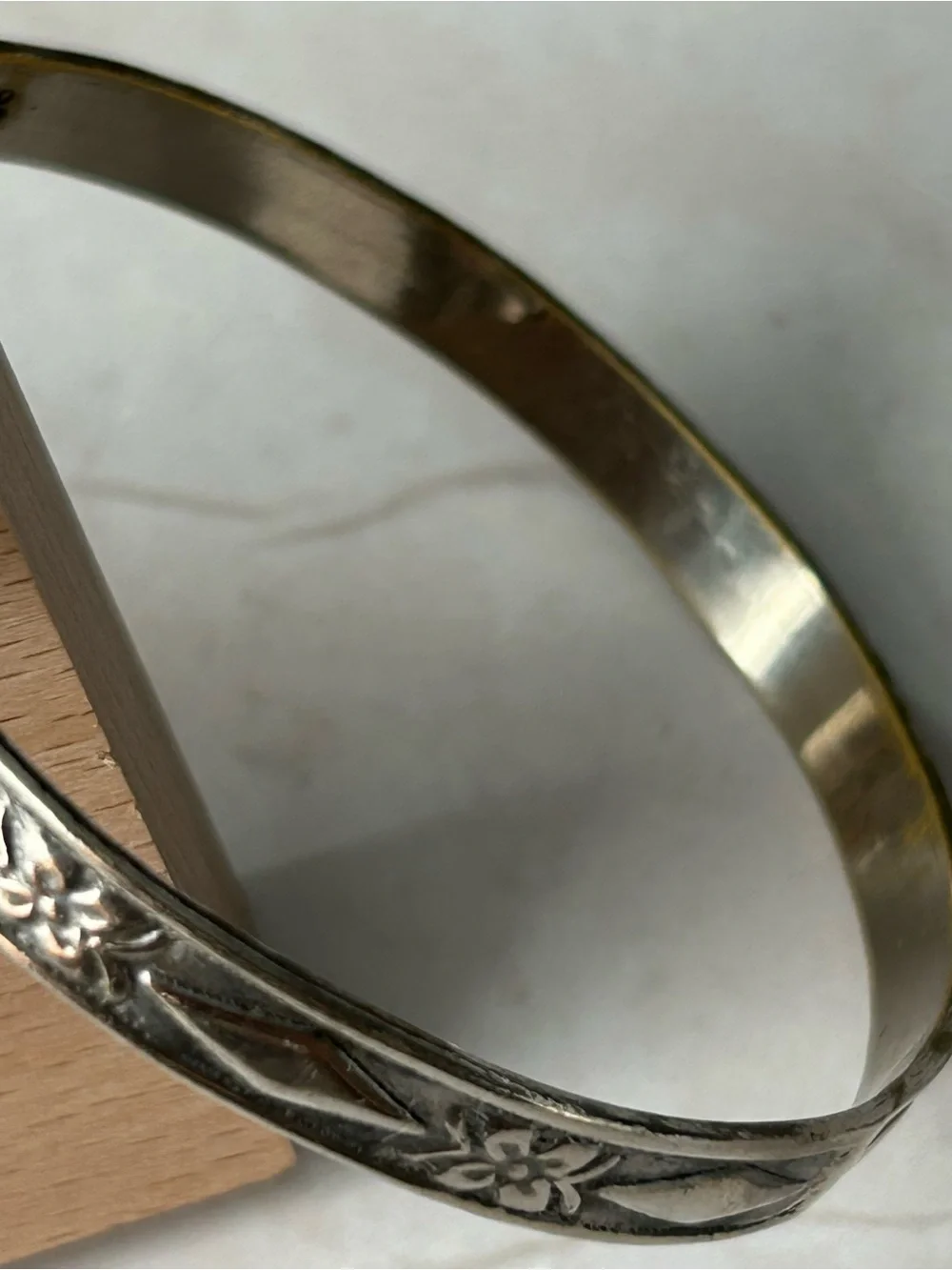Floral Engraved Silver Tone Bangle Bracelet
